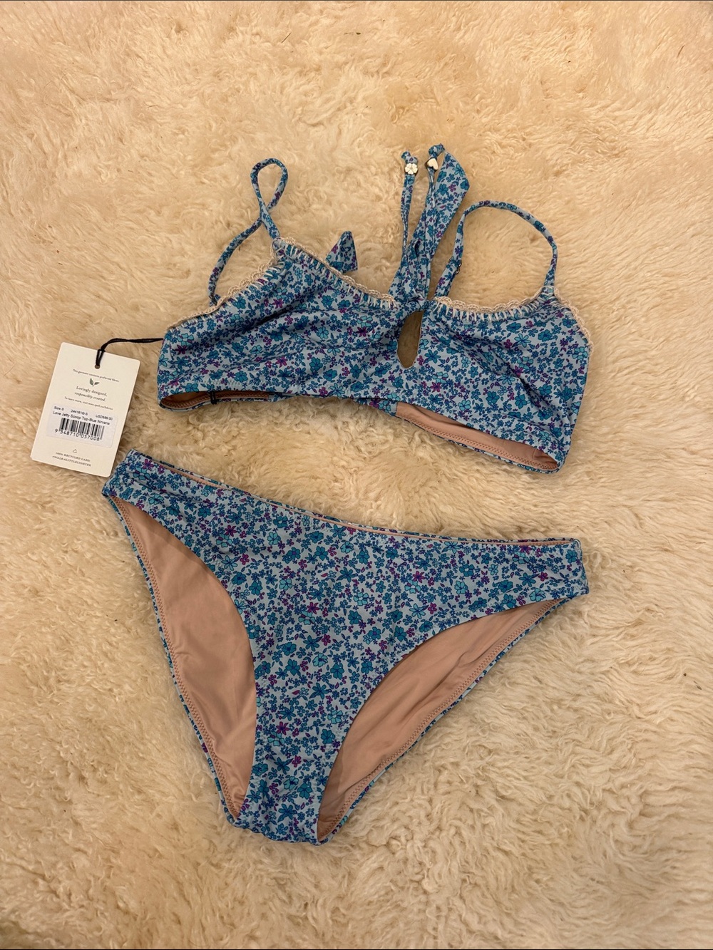 Spell Blue Floral Scoop Bikini Top